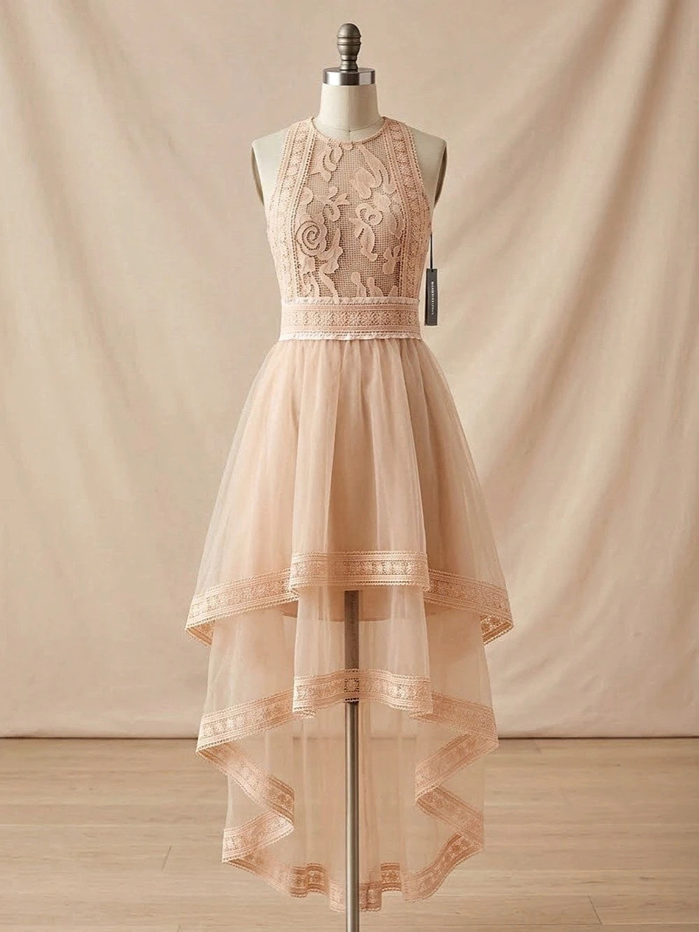 High-Low Lace Dress in Peach